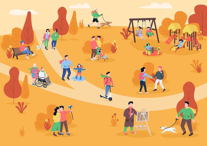 Public park color vector illustration bundle