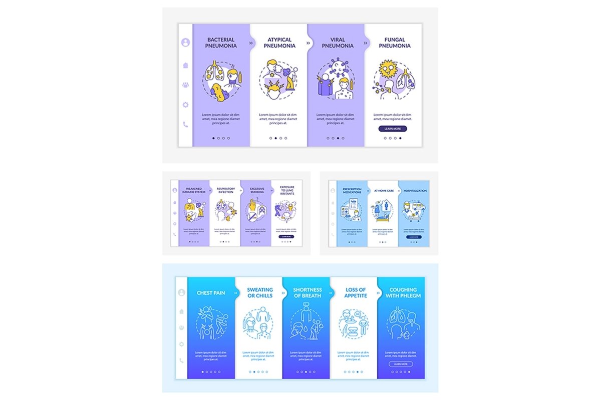 Pulmonary inflammation onboarding vector template set