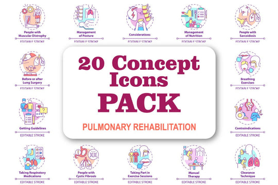 Pulmonary rehabilitation concept icons set.