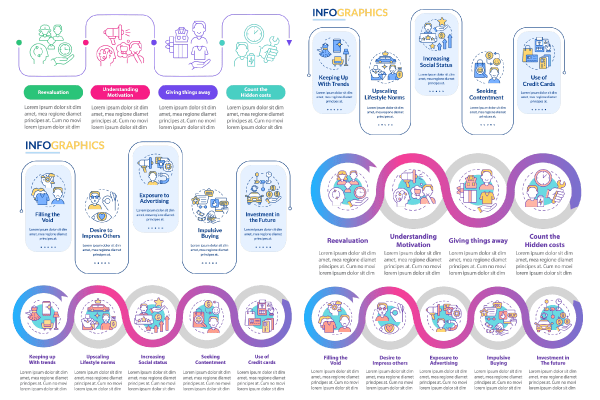 Reasons for consumerism vector infographic templates bundle