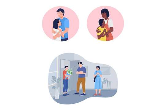Receiving warmth from parent vector isolated illustration set