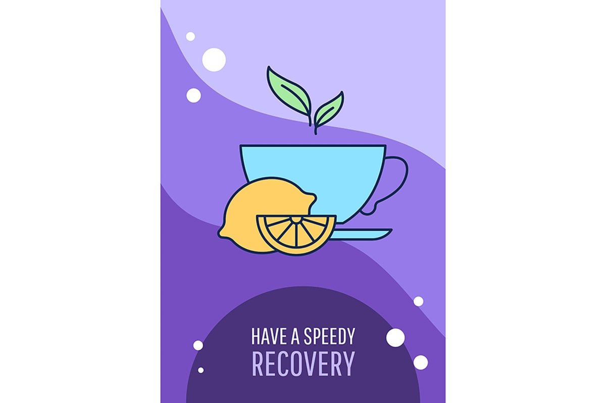 Recovery greeting card with color icon element set
