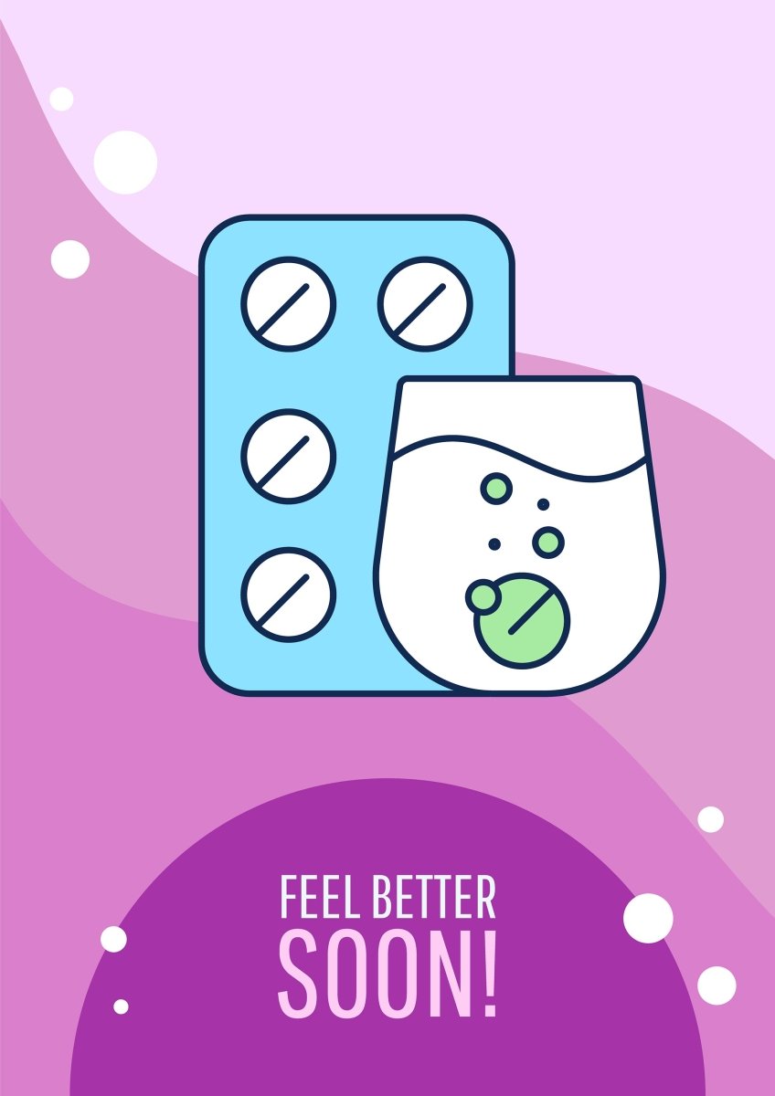 Recovery greeting card with color icon element set