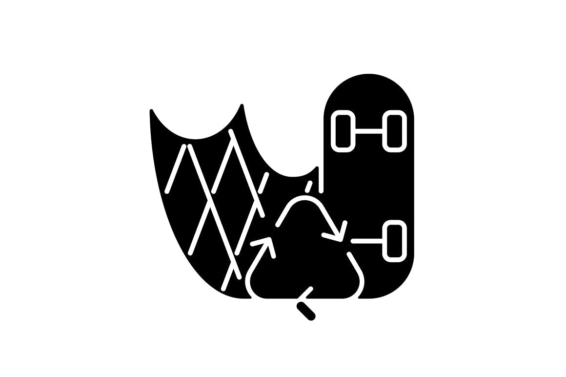 Recycled materials black glyph icons set on white space