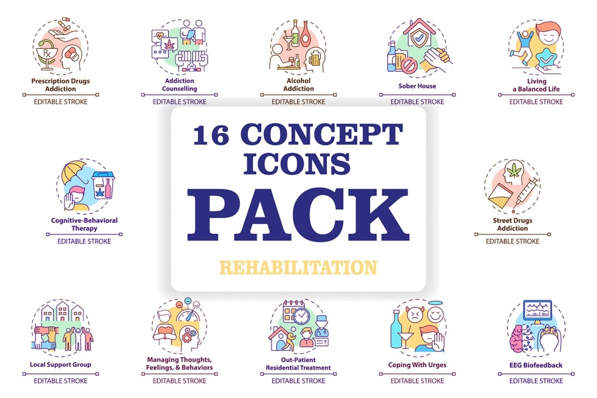 Rehabilitation concept icons bundle