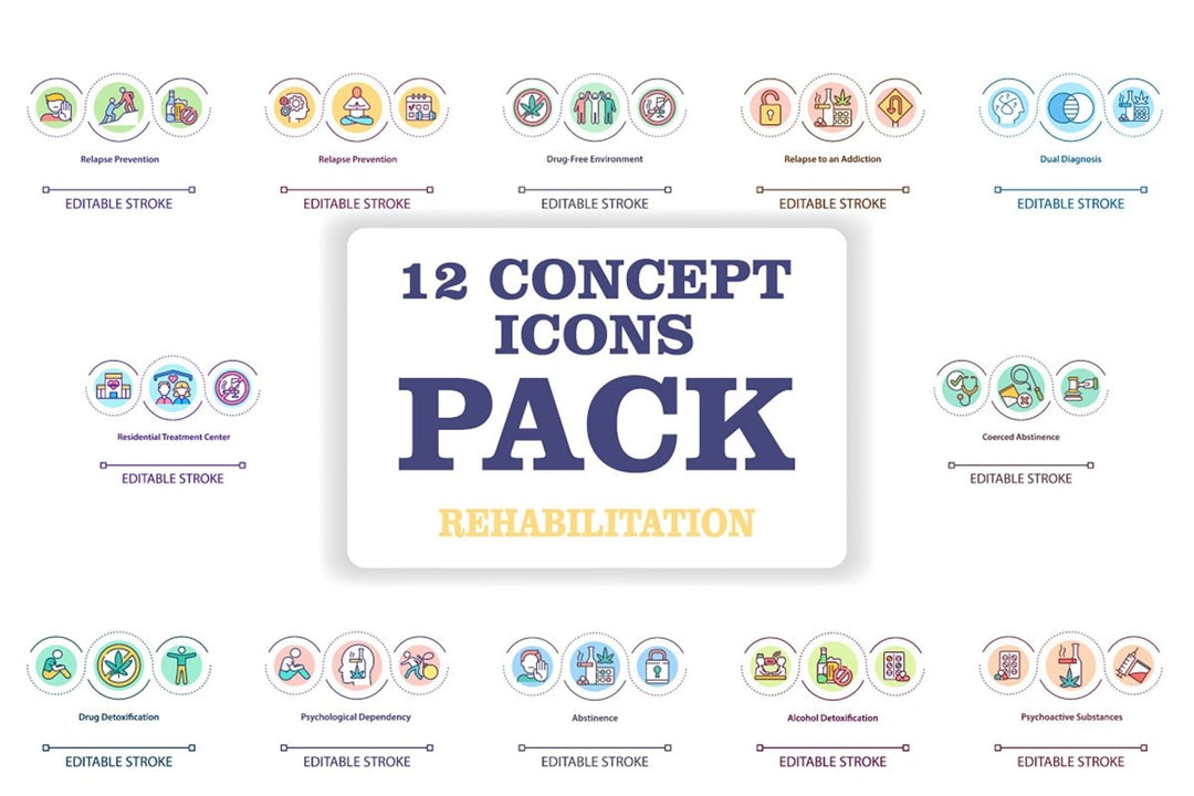 Rehabilitation concept icons bundle