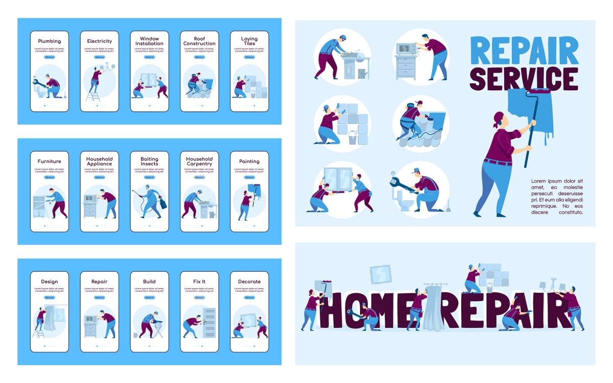 Repair service poster flat vector template set