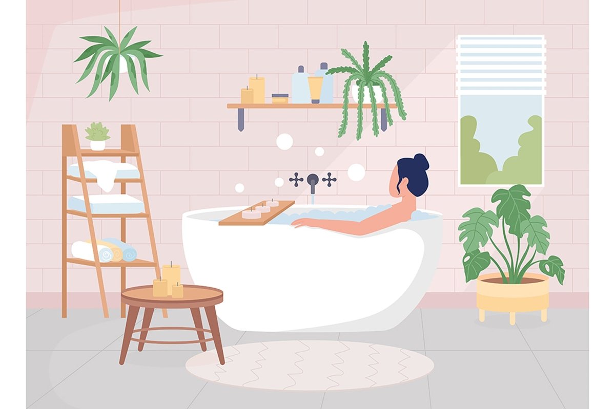 Resting at home flat color vector illustration set