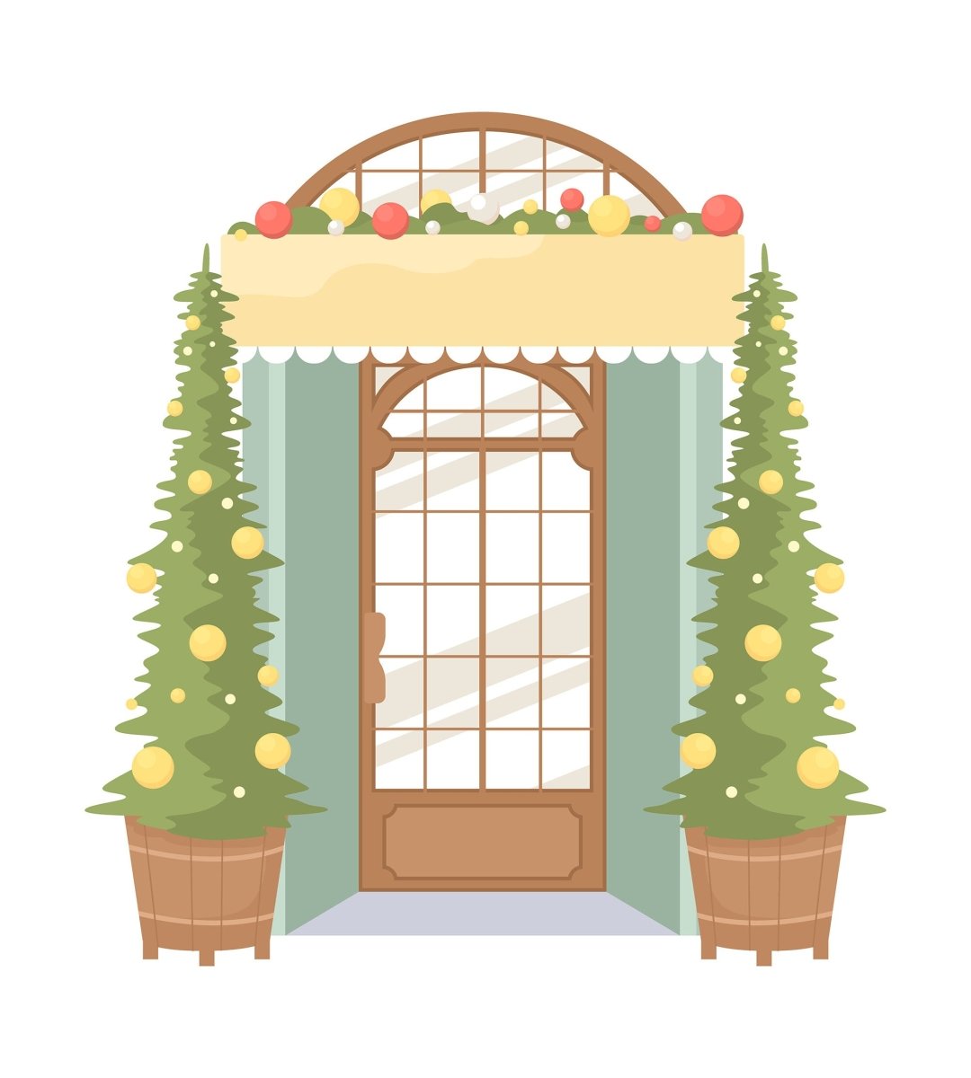 Retail shop entrance decoration for Christmas event semi flat color vector object