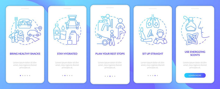 Road trip planning mobile app screen set