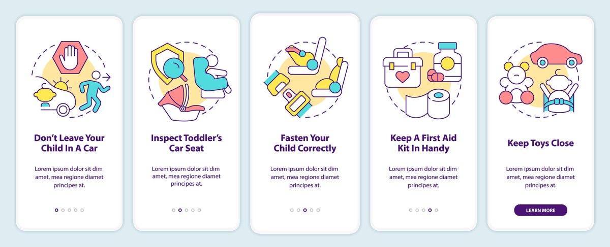 Road trip planning mobile app screen set