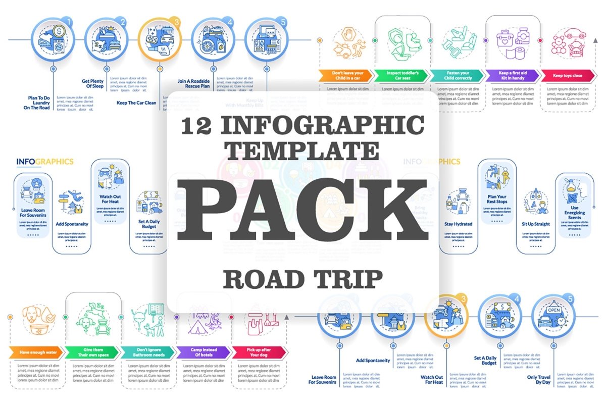 Road trip tips infographic template bundle