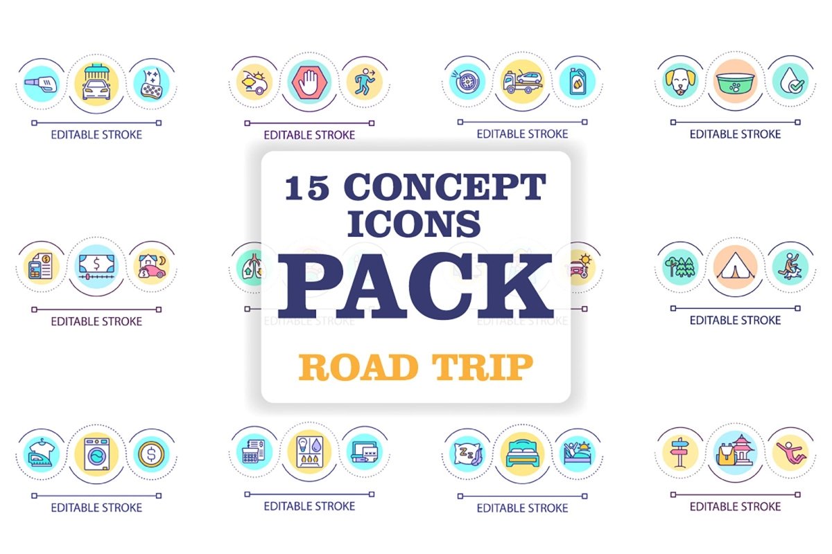 Road trip tips loop concept icon set