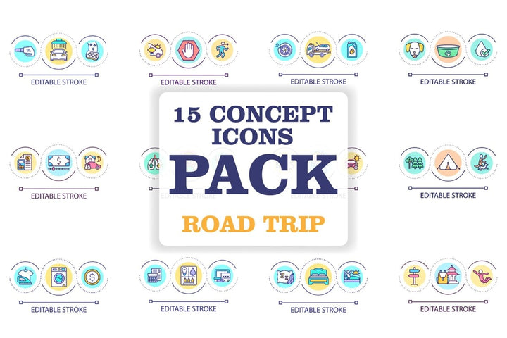 Road trip tips loop concept icon set