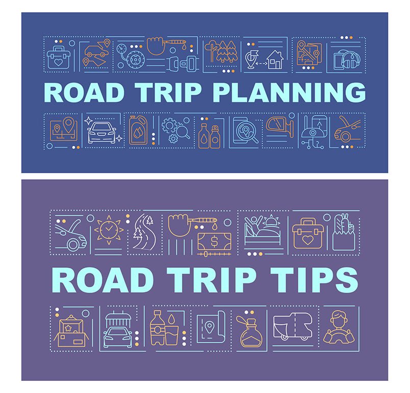 Road trip tips word concepts banner set