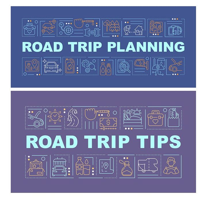 Road trip tips word concepts banner set