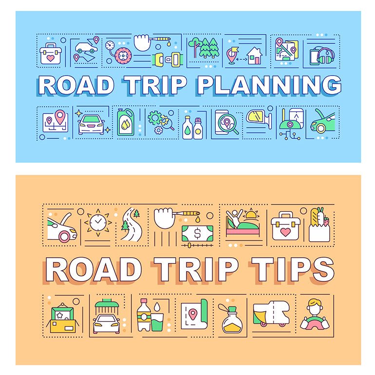 Road trip tips word concepts banner set