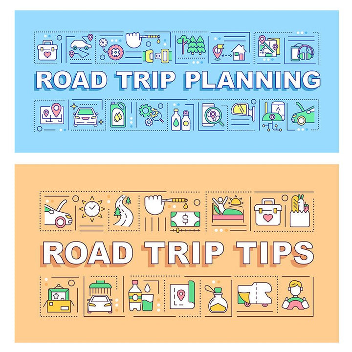 Road trip tips word concepts banner set