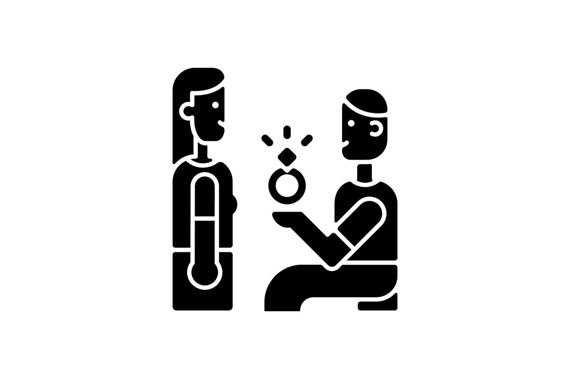 Romance black glyph icons set on white space
