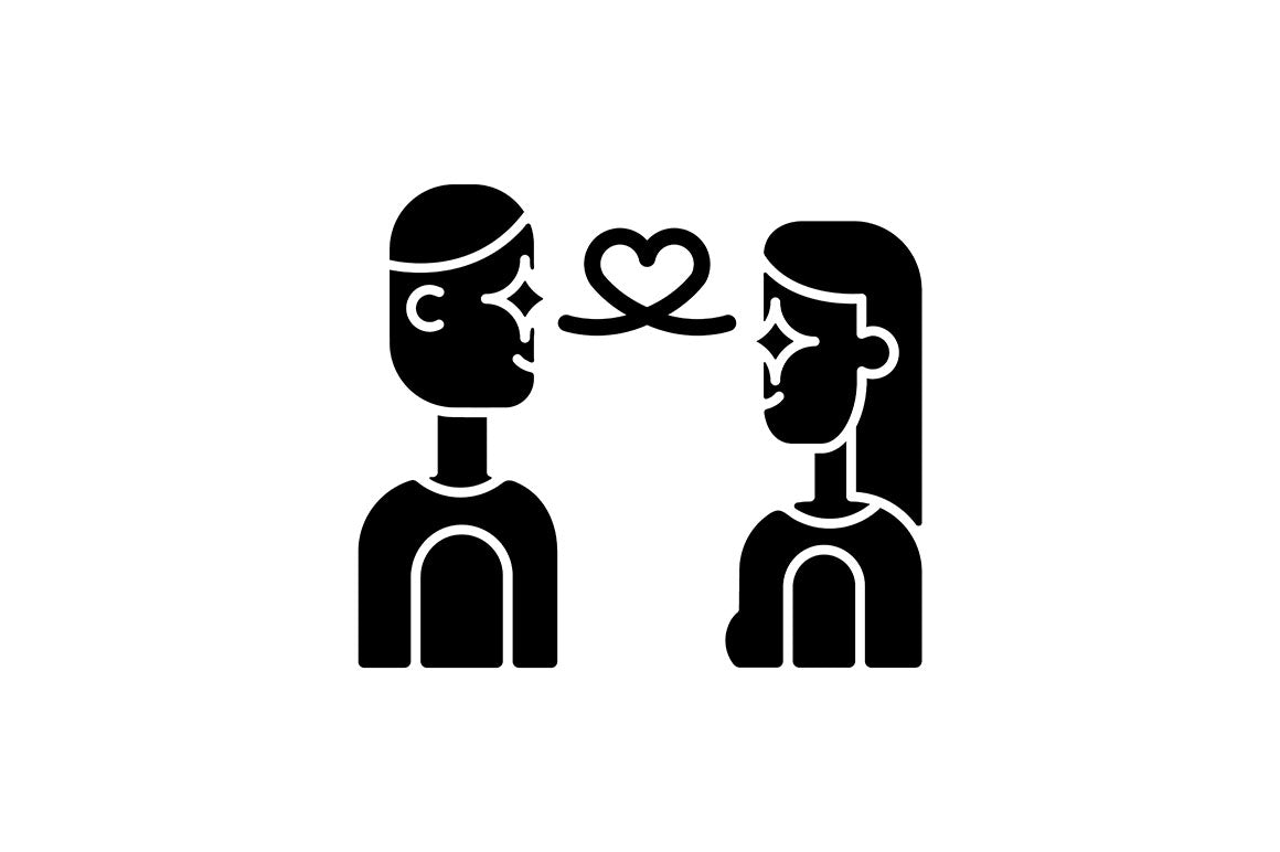 Romance black glyph icons set on white space