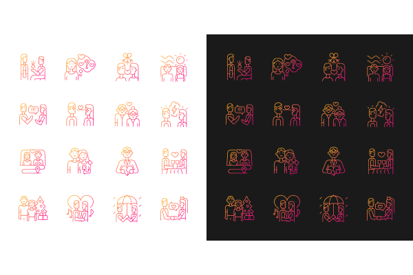 Romance gradient icons set for dark and light mode