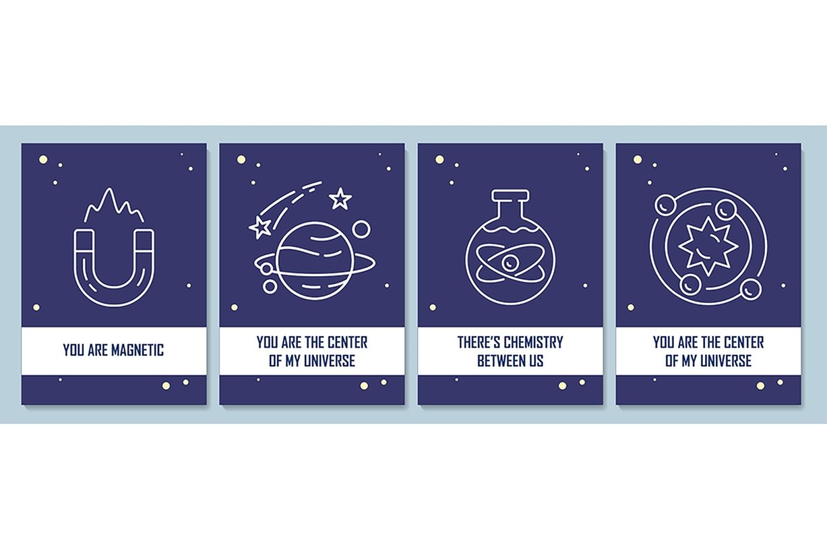 Romantic postcard with linear glyph icon set