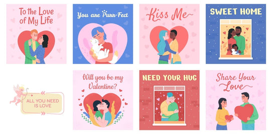 Romantic relationship post mockup card bundle