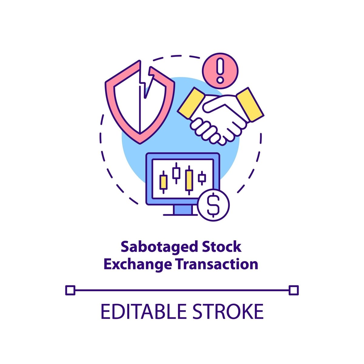 Sabotaged stock exchange transaction concept icon