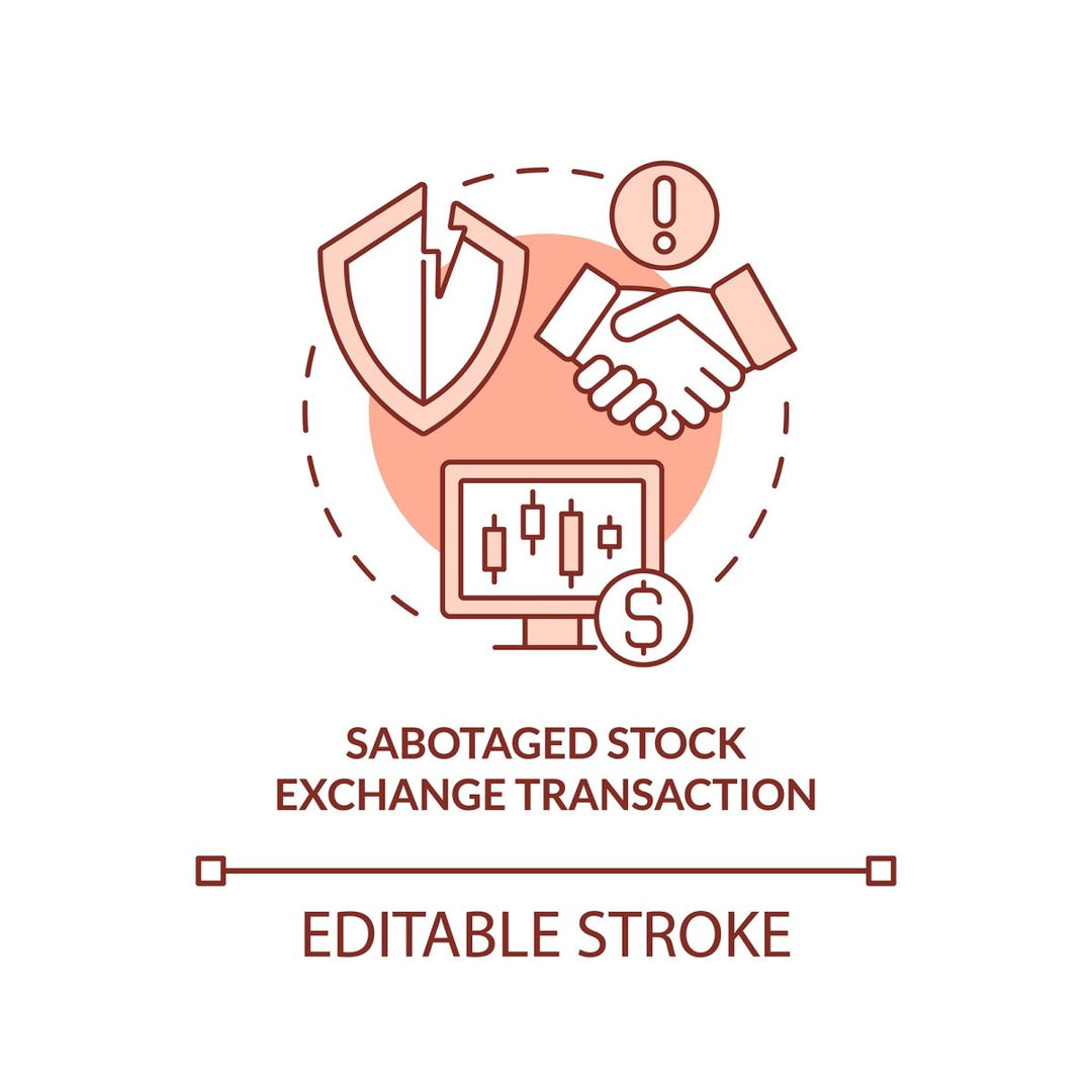 Sabotaged stock exchange transaction red concept icon