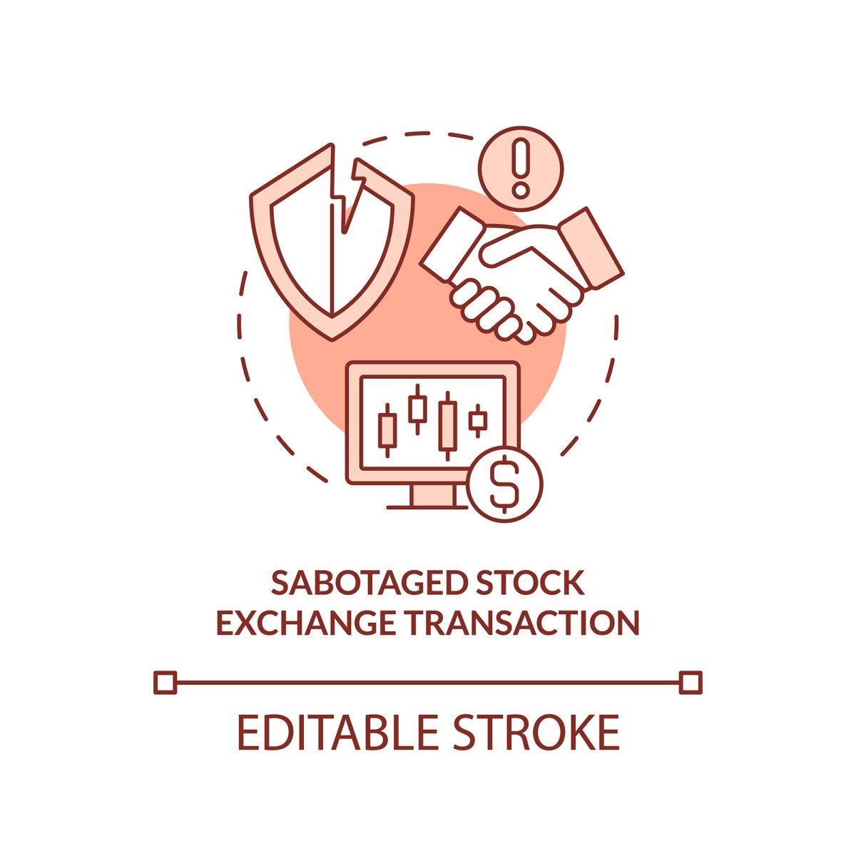Sabotaged stock exchange transaction red concept icon