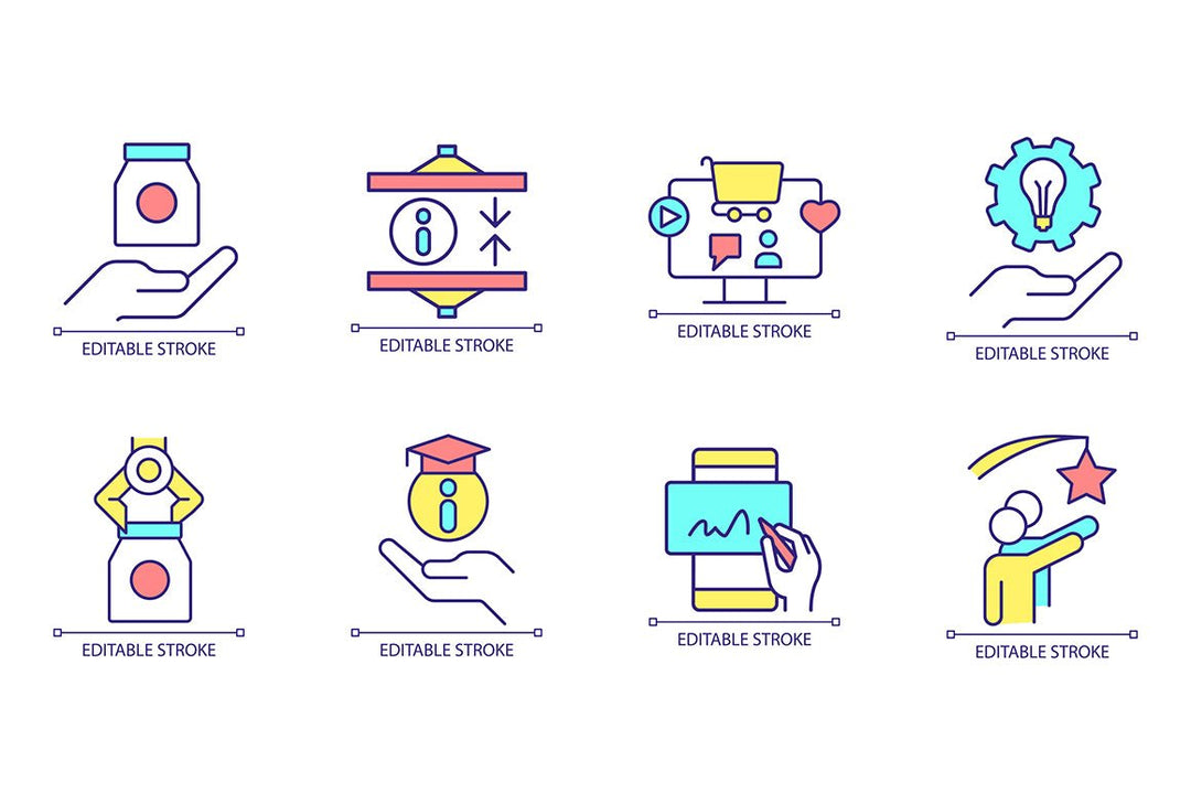Sales trends RGB color icon set
