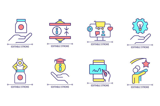 Sales trends RGB color icon set