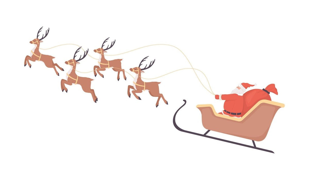 Santa Claus sleigh and reindeers semi flat color vector characters