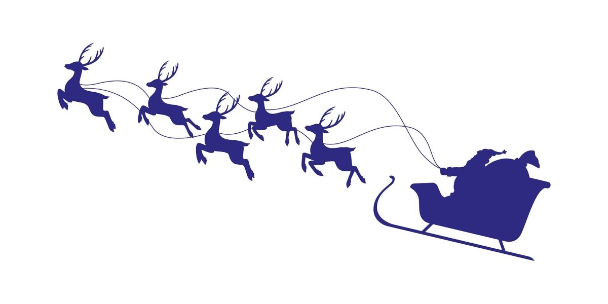 Santa claus with reindeers silhouette semi flat color vector element
