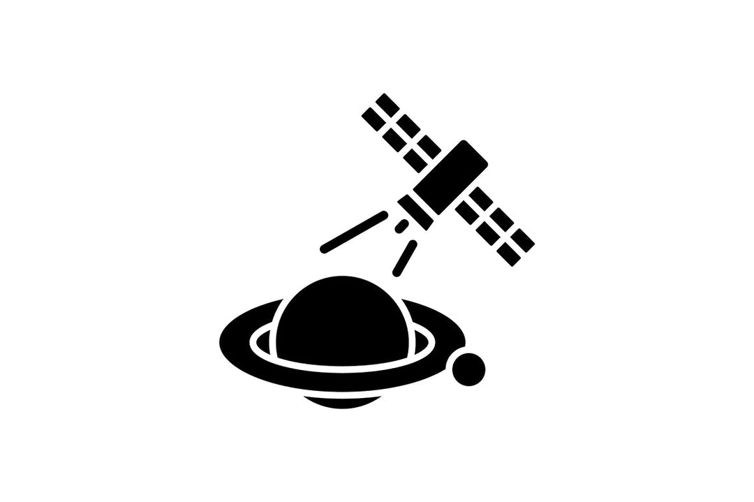Satellites types black glyph icons set on white space