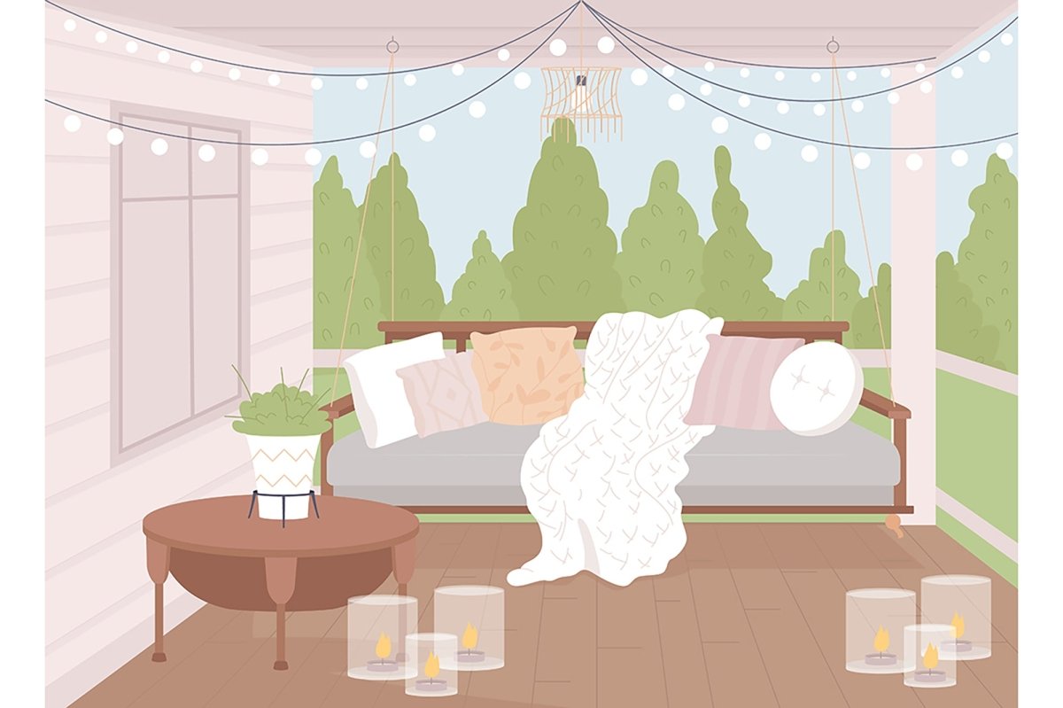 Scandinavian style home flat color vector illustration set