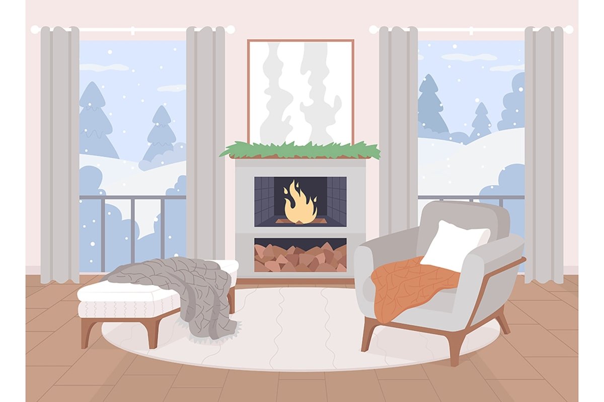 Scandinavian style home flat color vector illustration set