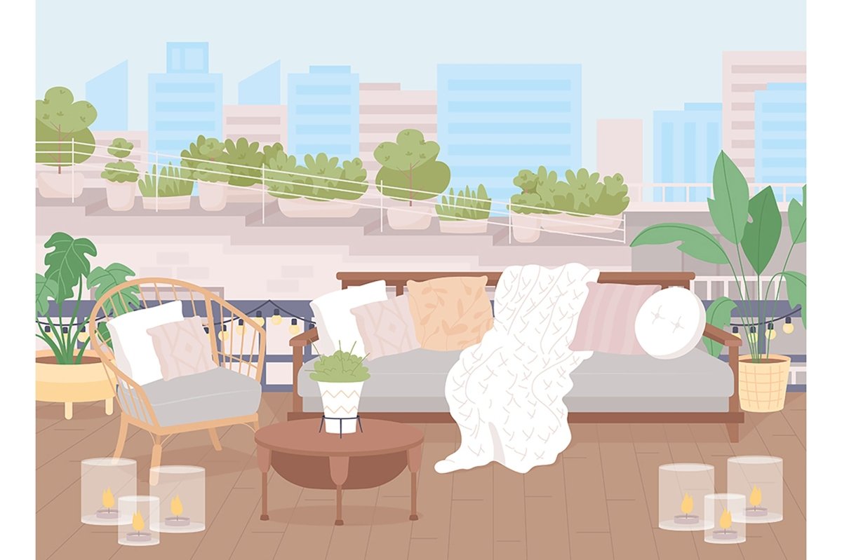 Scandinavian style home flat color vector illustration set