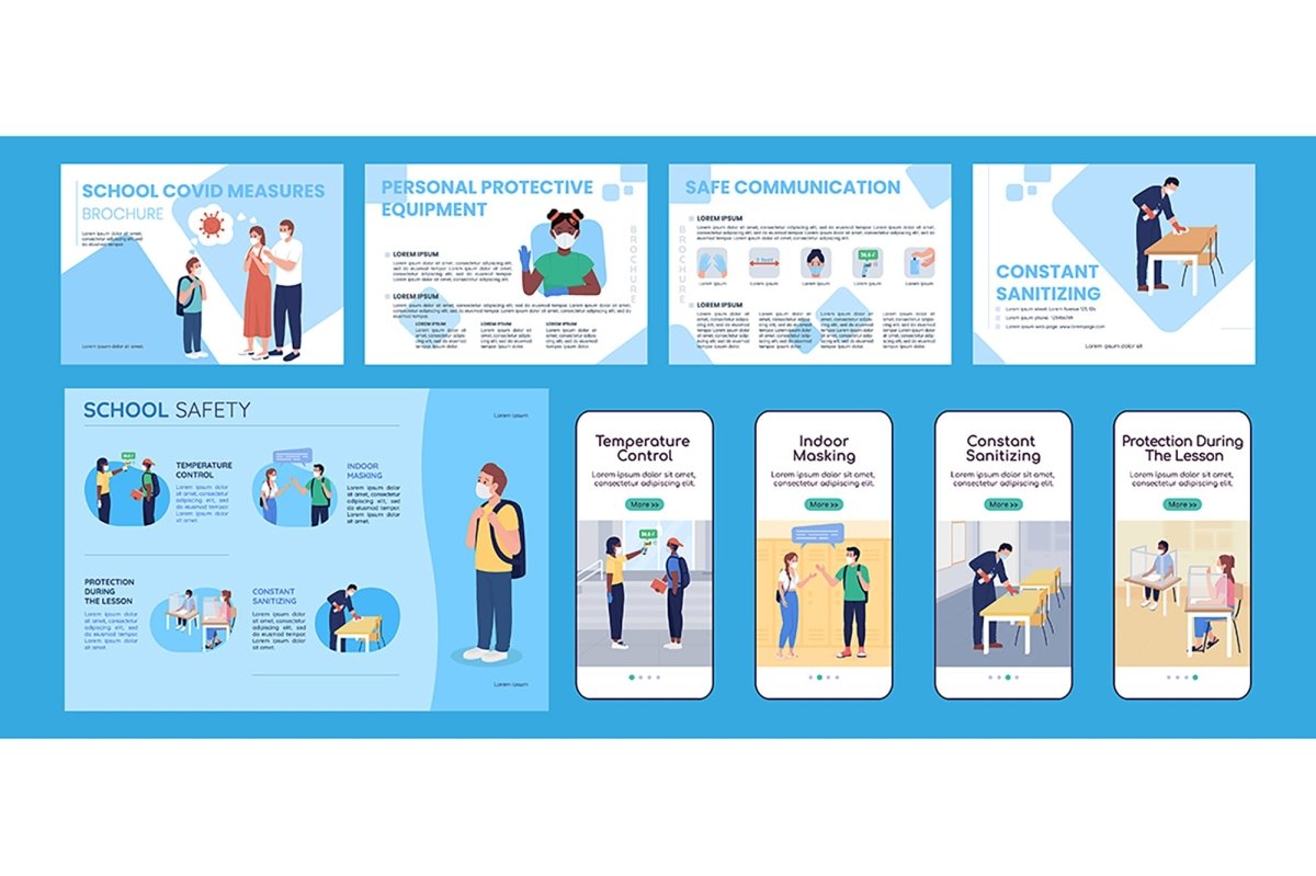 School covid measures flat vector templates