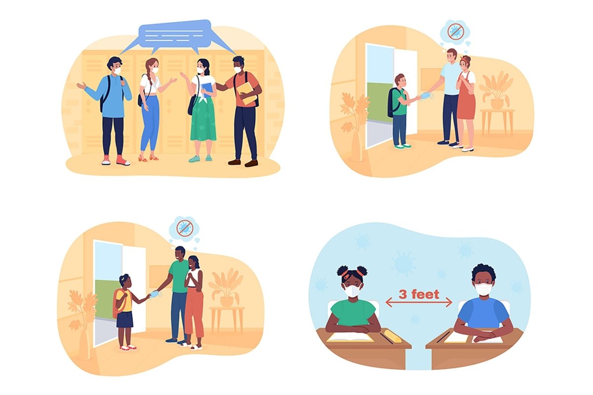 School during quarantine 2D vector isolated illustrations