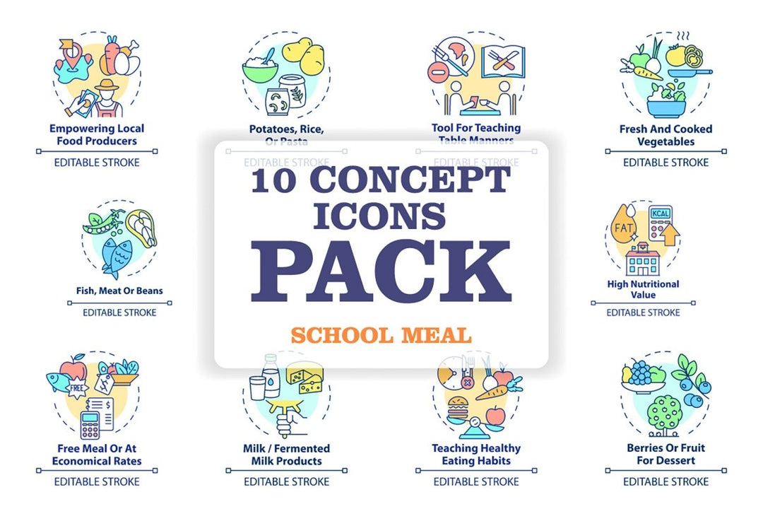 School meal concept icons bundle