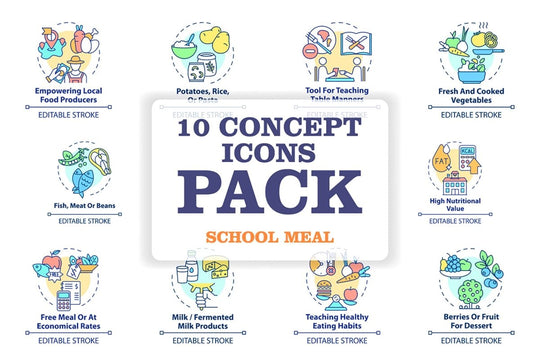 School meal concept icons bundle