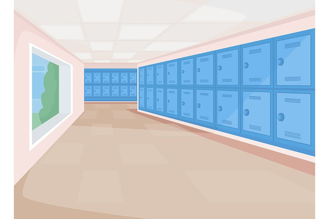 School rooms flat color vector illustration set