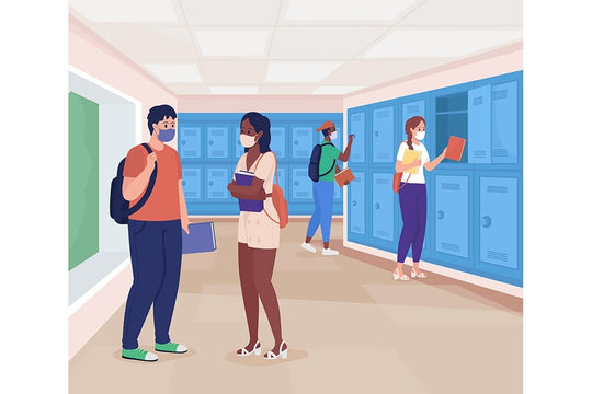 School rooms flat color vector illustration set