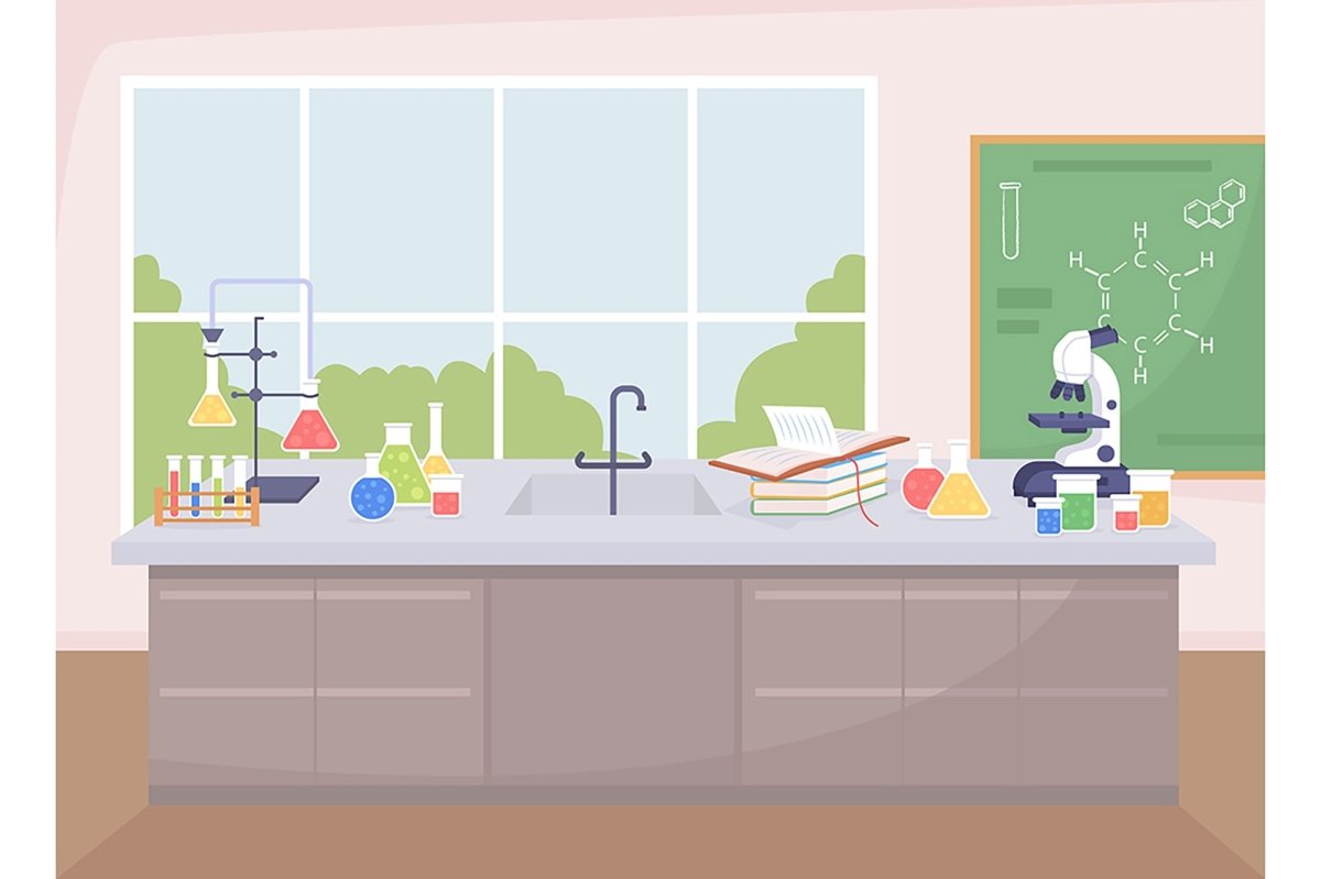 School rooms flat color vector illustration set