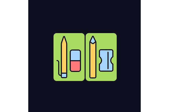 School supplies light and dark theme RGB color icons set