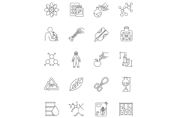 Science Experiment Linear Icons Set
