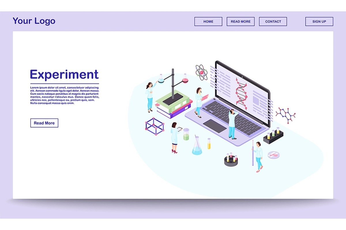 Scientific exploration isometric landing page template bundle
