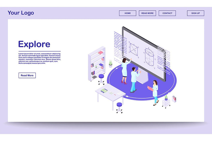 Scientific exploration isometric landing page template bundle