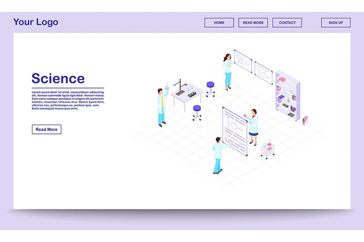 Scientific exploration isometric landing page template bundle